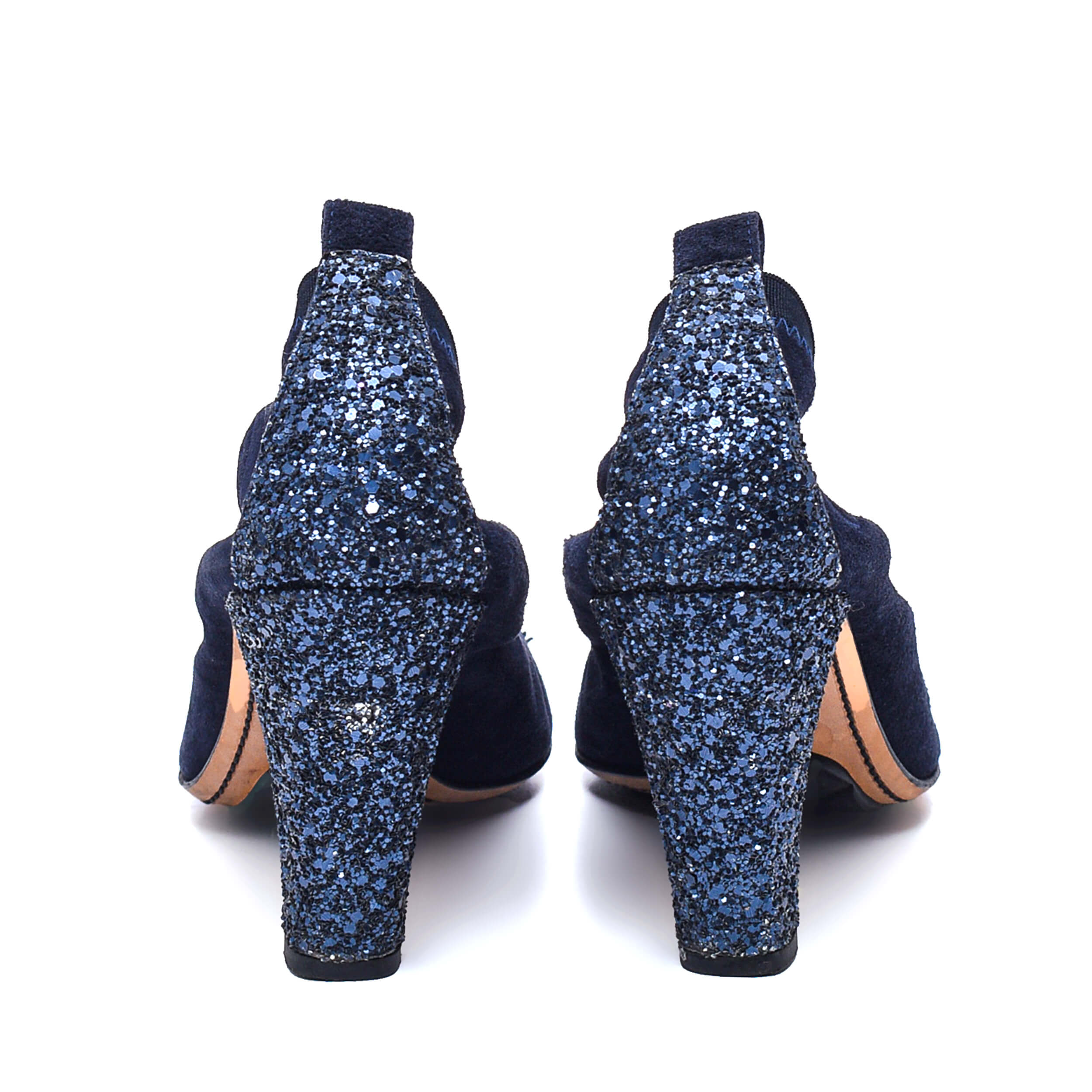 Chanel - Navy Blue Suede&Glitter Scrunch Ballet Pumps / 39
